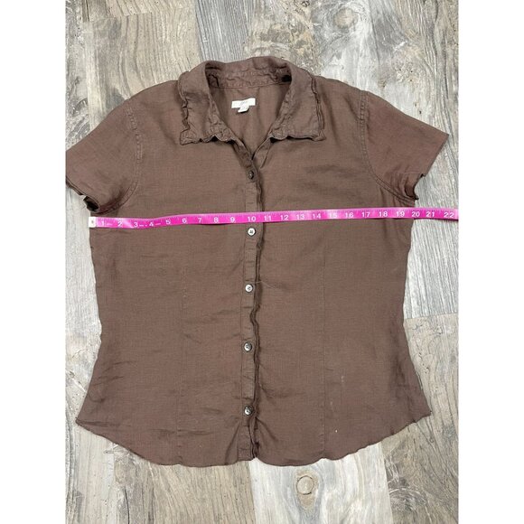 J Jill Linen Button Down Short Sleeve Shirt Small Brown Casual Collared - Picture 6 of 7